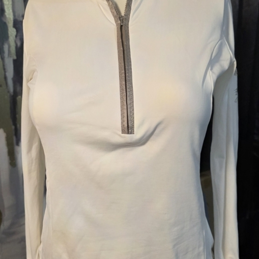 Bogner Soft Ivory / Champagne Long Sleeve Top with Silver Zipper